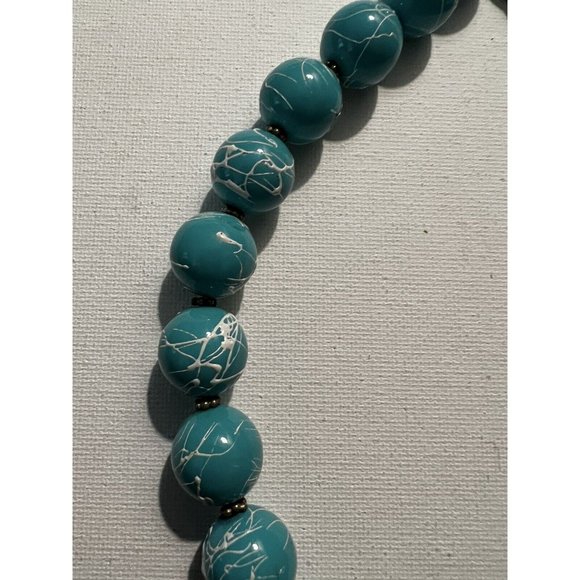 Huge 15mm Blue Round Faux Turquoise with White Drizzle on Beads Choker Necklace - Picture 3 of 5